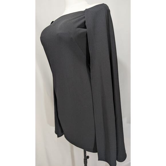 Adrianna Papell Black Off-Shoulder Cape Sheath Dress Size 4 - Picture 2 of 8